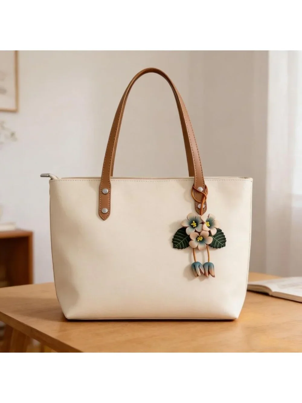 Boho Genuine Leather Flower Keychain | Cute Bag Charm for Handbag & Purse